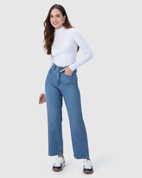 Calça Straight Cropped Feminina Cintura Alta Em Jeans 100% Algodão