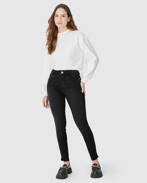 Calça Feminina Skinny Cropped Fenda Lateral Em Flex Jeans