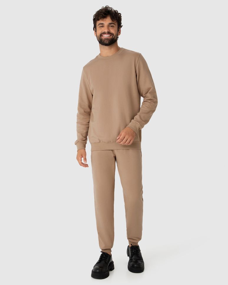 Blusão Básico Masculino Decote Redondo Em Moletom Flanelado