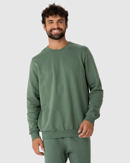 Blusão Básico Masculino Decote Redondo Em Moletom Flanelado