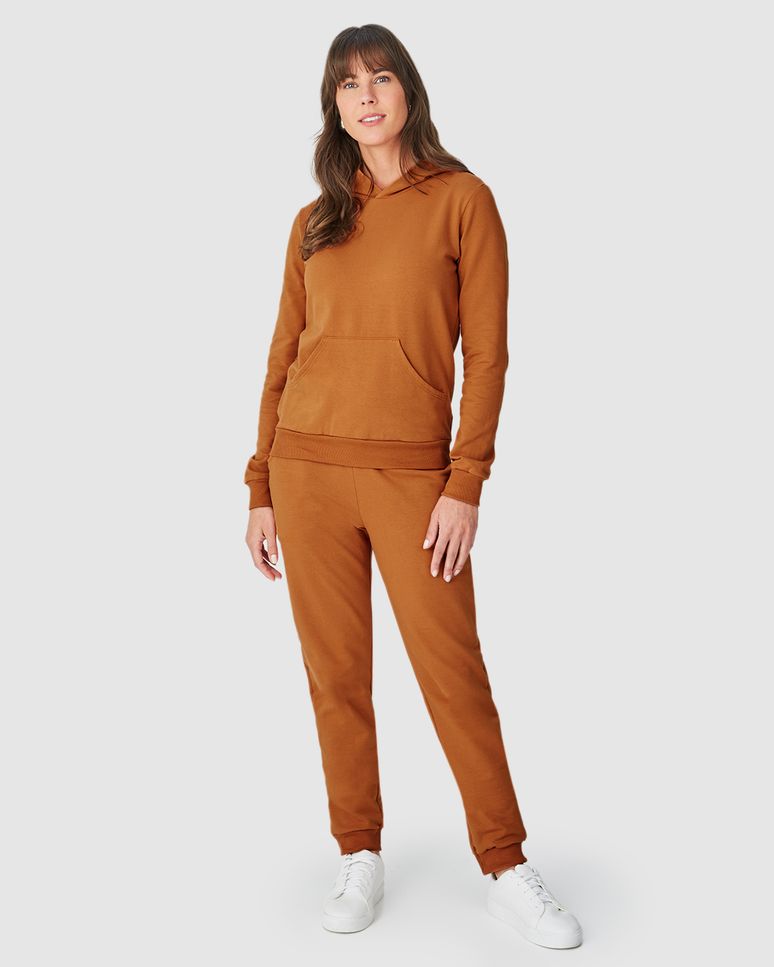 Calça Básica Feminina Jogger Bolso Faca Em Moletom Stretch Flanelado
