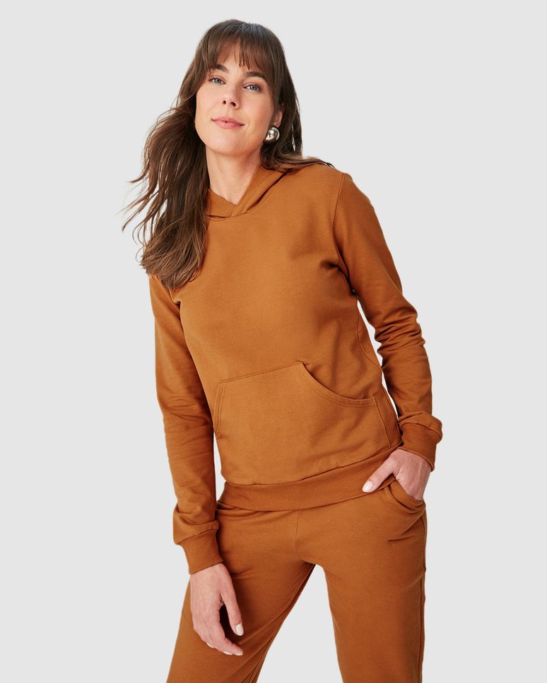 Blusão Básico Feminino Com Capuz Moletom Stretch Flanelado