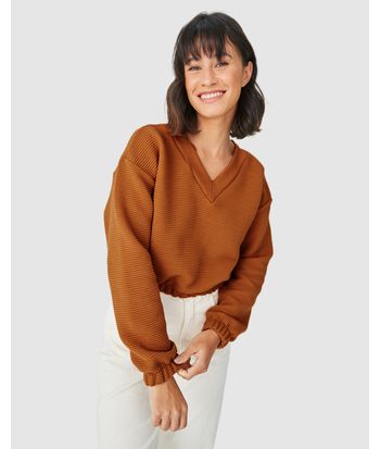 Blusão Cropped Feminino Barra Elástica Em Malha Relevo