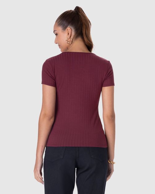 Blusa Básica Feminina Manga Curta Em Canelado De Viscose