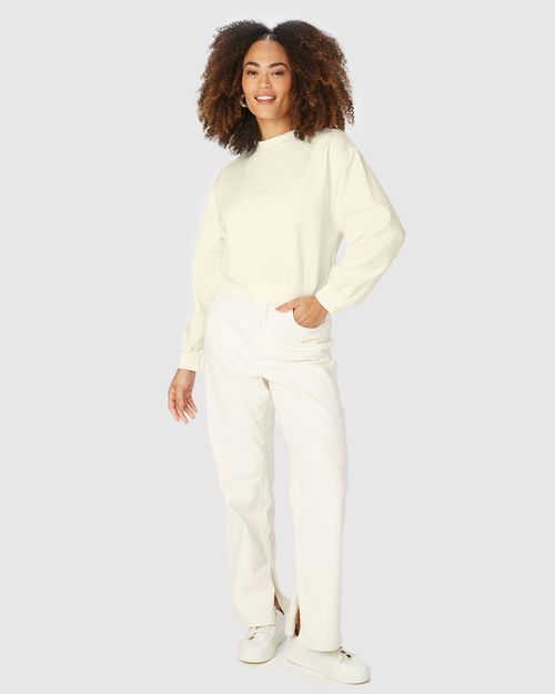 Blusão Básico Feminino Cropped Em Moletom Stretch Flanelado