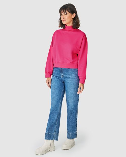 Blusão Básico Feminino Gola Alta Manga Longa Em Moletom Flanelado