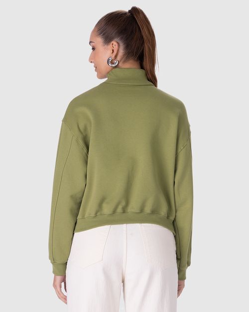 Blusão Básico Feminino Gola Alta Manga Longa Em Moletom Flanelado