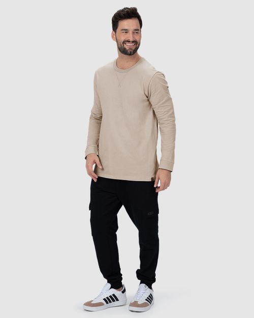 Camiseta Básica Masculina Regular Manga Longa Em Piquet Stretch