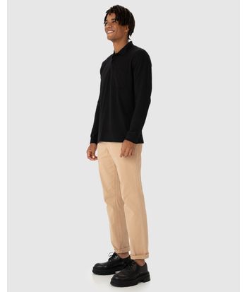 Camisa Polo Básica Masculina Manga Longa Em Piquet Stretch
