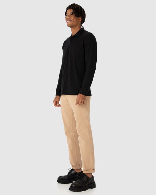 Camisa Polo Básica Masculina Manga Longa Em Piquet Stretch