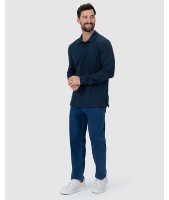 Camisa Polo Básica Masculina Manga Longa Em Piquet Stretch