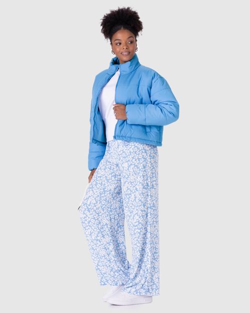 Jaqueta Puffer Feminina Cropped Gola Alta Em Nylon