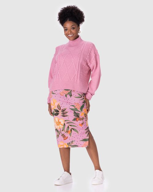 Suéter Feminino Texturizado Gola Alta Em Tricô