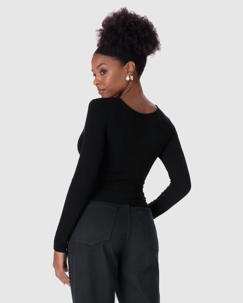 Blusa Feminina Recorte Franzido Lateral Em Malha Canelada De Viscose