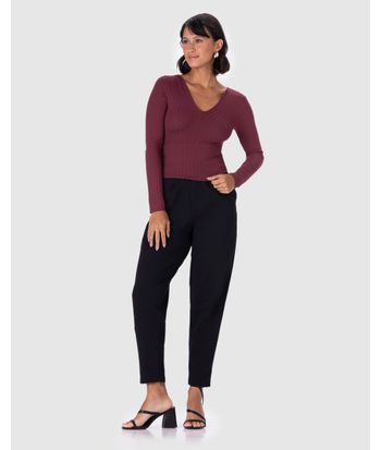 Blusa Feminina Recorte Franzido Lateral Em Malha Canelada De Viscose
