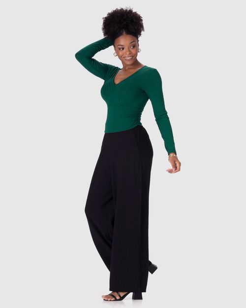 Blusa Feminina Recorte Franzido Lateral Em Malha Canelada De Viscose