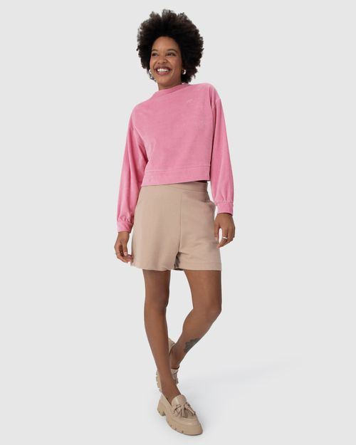 Blusão Feminino Punho Franzido Em Malha Plush Cotelê
