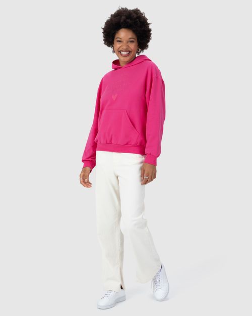 Blusão Feminino Com Capuz I Love You Em Moletom Stretch Flanelado