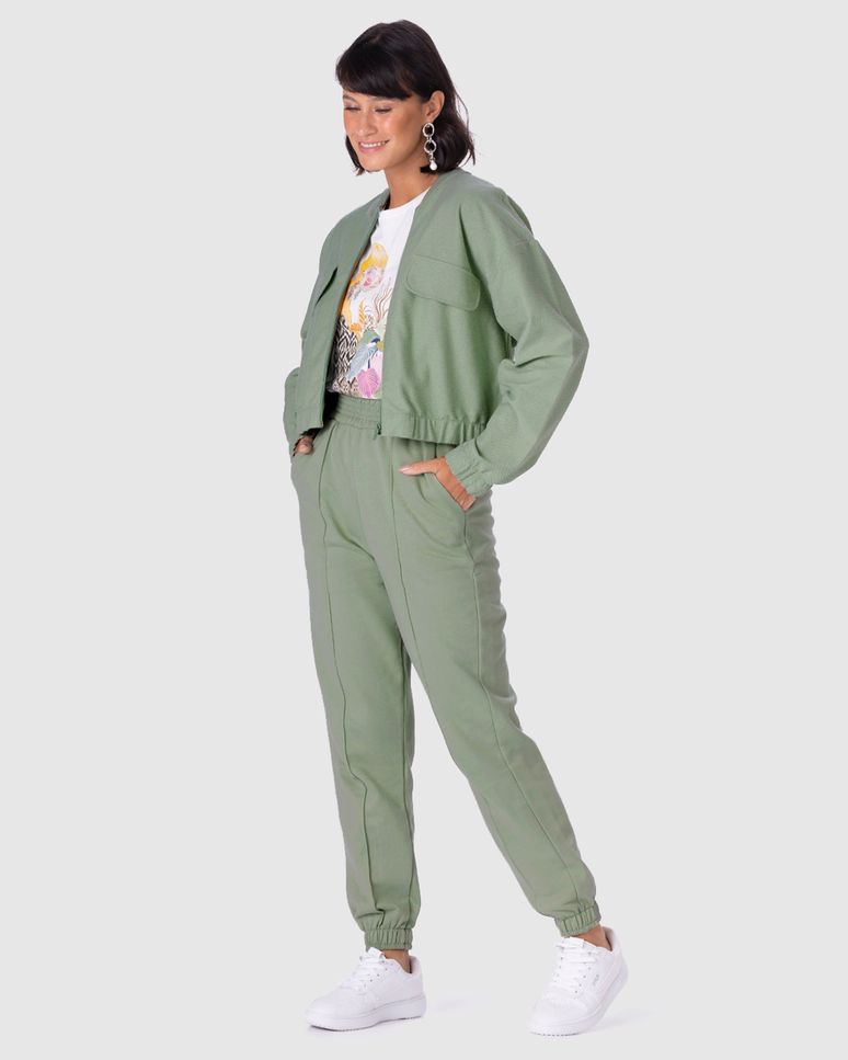 Jaqueta Bomber Feminina Com Lapela Em Moletom Sarjado