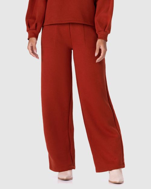Calça Reta Feminina Bolso Frontal Em Moletom Premium