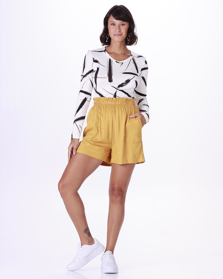 Blusa Feminina Gola V Estampada Em Viscose Stretch
