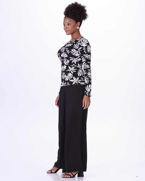 Blusa Feminina Manga Longa Folhagem Em Viscose Stretch