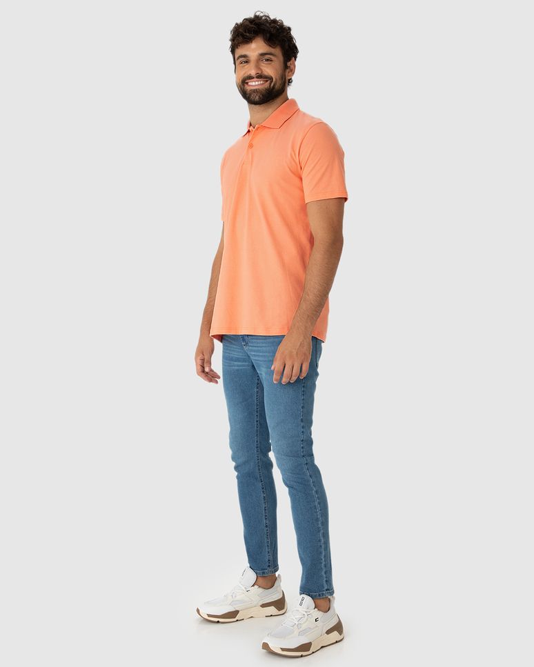 Camisa Polo Básica Masculina Gola Retilínea Em Piquet Stretch