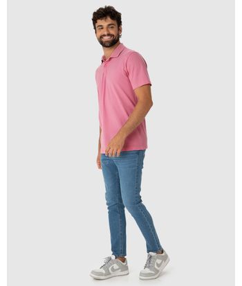 Camisa Polo Básica Masculina Gola Retilínea Em Piquet Stretch