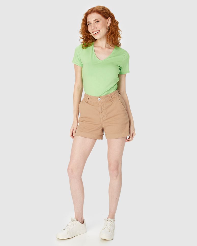 Blusa Básica Feminina Decote V Em Viscose Stretch