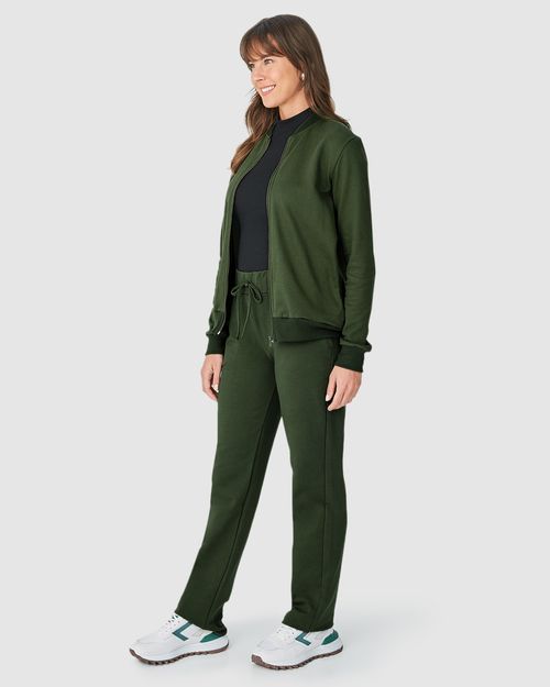 Jaqueta Básica Feminina Bolso Lateral Em Moletom Flanelado