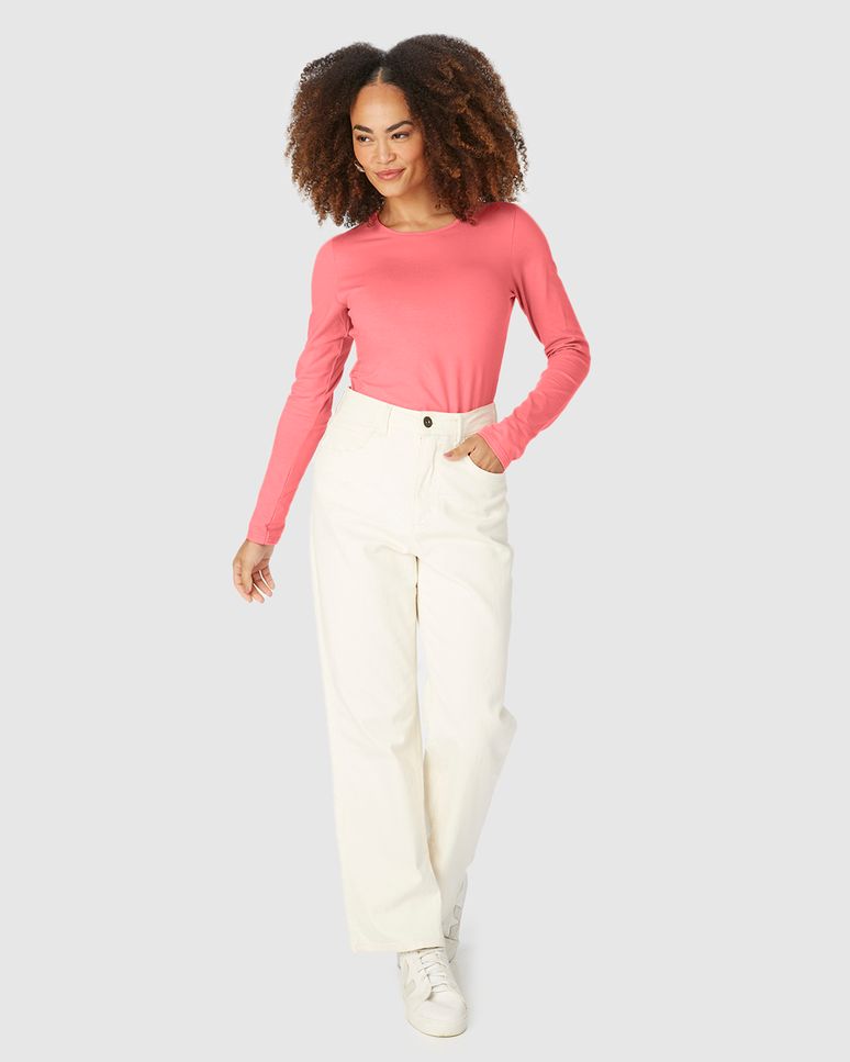 Blusa Básica Feminina Decote Redondo Em Algodão