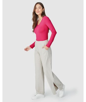 Blusa Básica Feminina Gola V Manga Longa Em Viscose Stretch