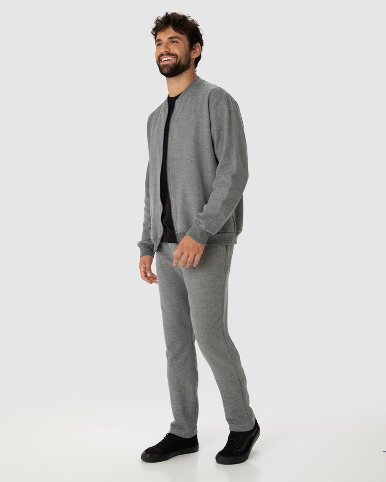 Conjunto Masculino Jaqueta Tradicional Em Moletom Stretch Flanelado