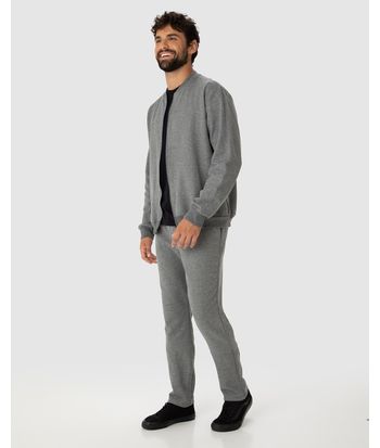 Conjunto Masculino Jaqueta Tradicional Em Moletom Stretch Flanelado