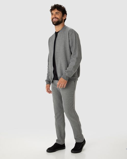 Conjunto Masculino Jaqueta Tradicional Em Moletom Stretch Flanelado