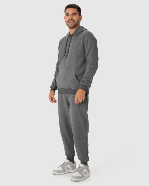 Conjunto Masculino Blusão Com Capuz  Em Moletom Flanelado
