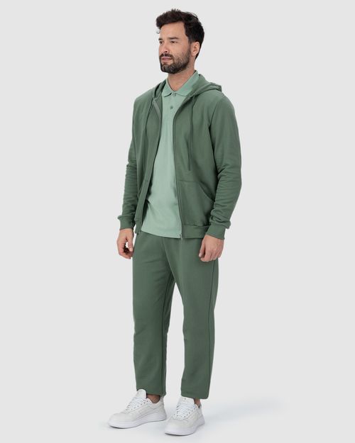 Conjunto Masculino Jaqueta Com Capuz Em Moletom Stretch Flanelado