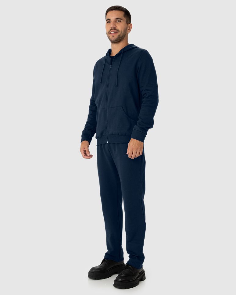 Conjunto Masculino Jaqueta Com Capuz Em Moletom Stretch Flanelado