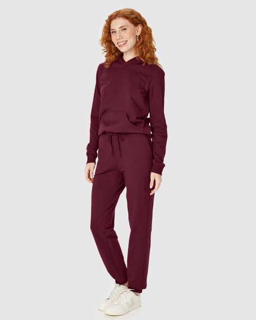 Conjunto Feminino Blusão Com Capuz Em Moletom Stretch Flanelado
