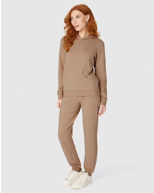 Conjunto Feminino Blusão Com Capuz Em Moletom Stretch Flanelado