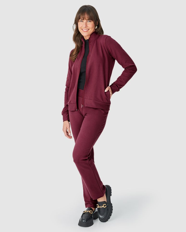 Conjunto Feminino Jaqueta Gola Alta Em Moletom Stretch Flanelado