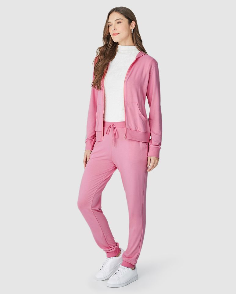 Conjunto Feminino Jaqueta Com Capuz Em Moletinho Stretch Viscose