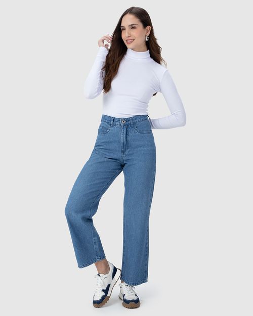 Calça Straight Cropped Feminina Cintura Alta Em Jeans 100% Algodão