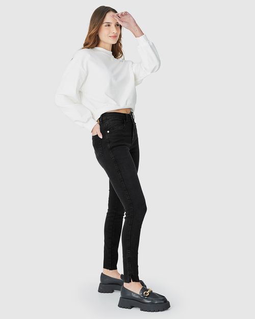 Calça Feminina Skinny Cropped Fenda Lateral Em Flex Jeans
