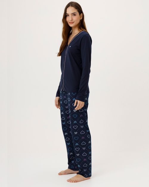 Pijama Feminino Blusa Abotoamento Frontal Em Algodão