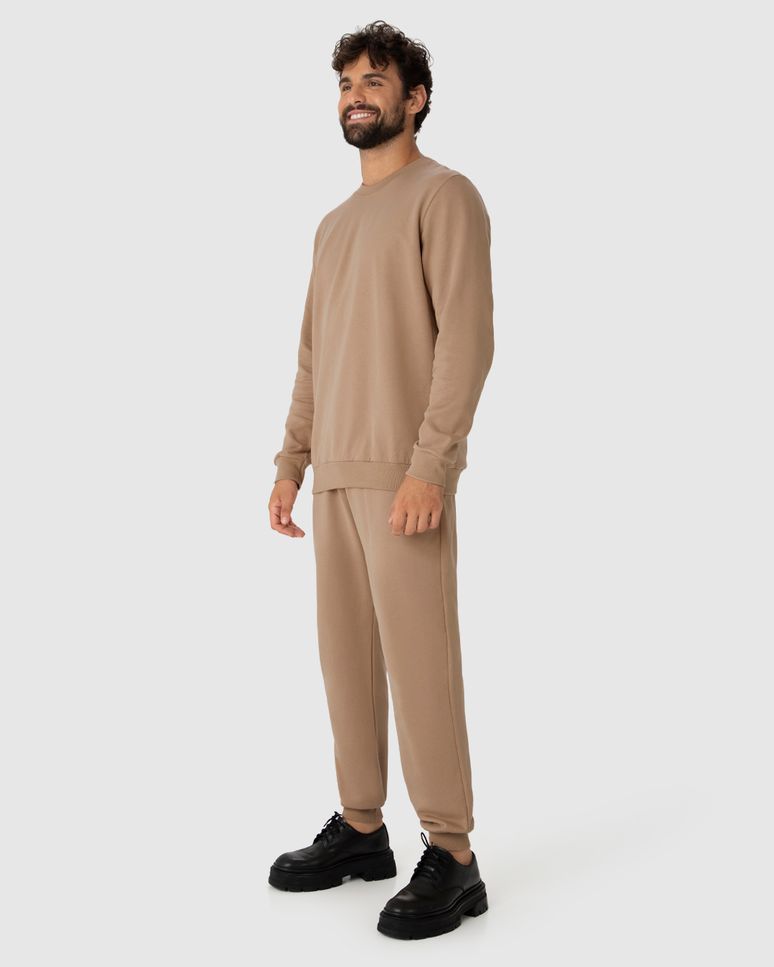 Blusão Básico Masculino Decote Redondo Em Moletom Flanelado