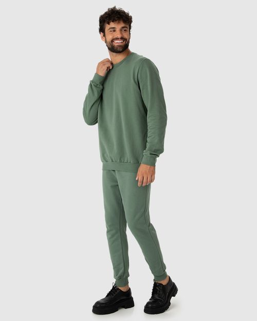 Blusão Básico Masculino Decote Redondo Em Moletom Flanelado