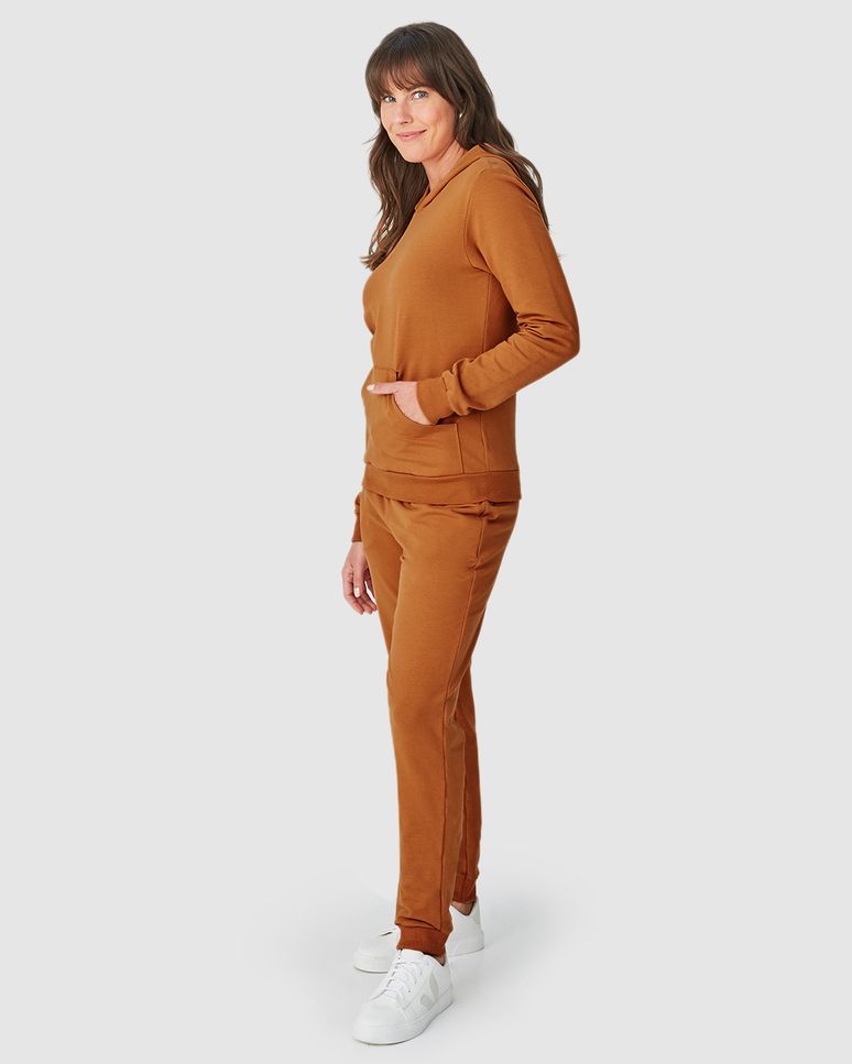 Calça Básica Feminina Jogger Bolso Faca Em Moletom Stretch Flanelado