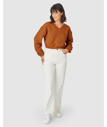 Blusão Cropped Feminino Barra Elástica Em Malha Relevo