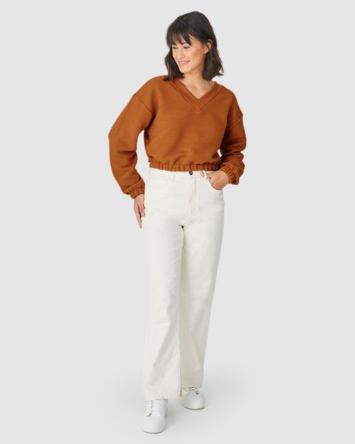 Blusão Cropped Feminino Barra Elástica Em Malha Relevo